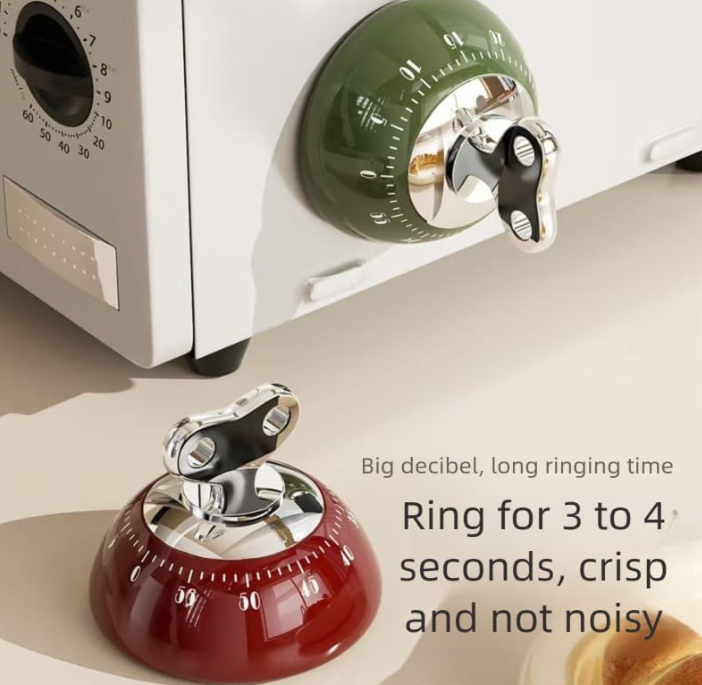 Mechanical Kitchen Timer with Magnetic Back, ABS Material, Loud Alarm, Battery-Free Countdown Timer for Cooking, Study, Fitness, Office