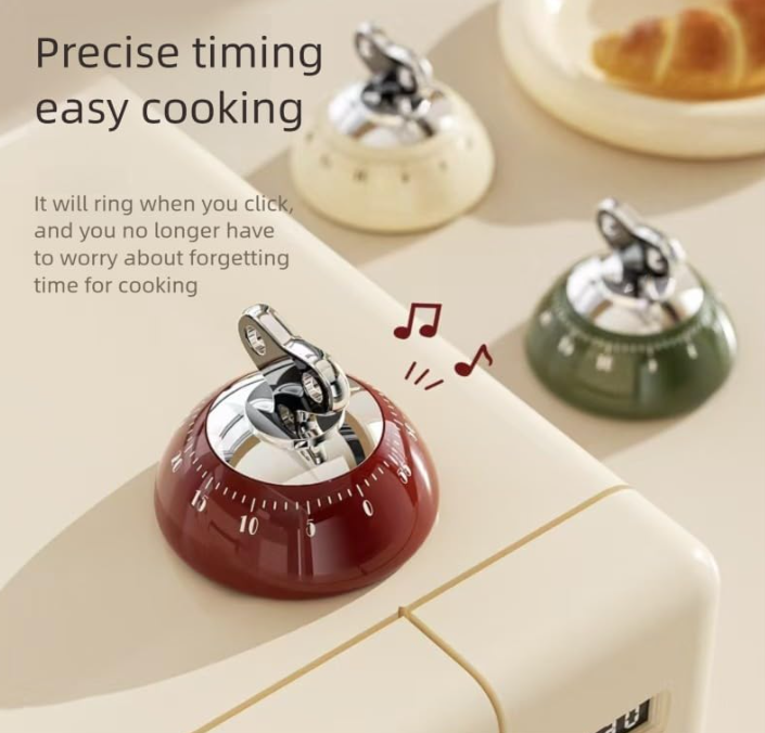 Mechanical Kitchen Timer with Magnetic Back, ABS Material, Loud Alarm, Battery-Free Countdown Timer for Cooking, Study, Fitness, Office