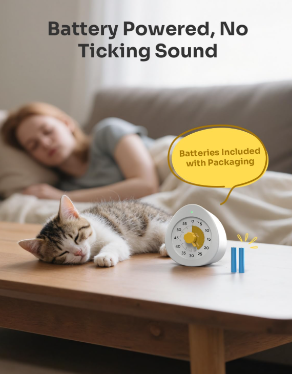 Visual Timer for Kids with Cute Design, Quiet Countdown Clock with Adjustable Alarm, Pause Function, Magnetic Kitchen Timer for Study, Classroom, Cooking, Exercise