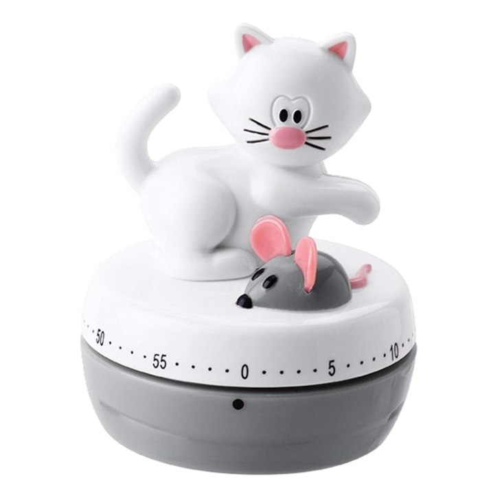 Cute Cat Kitchen Timer, 60-Minute Mechanical Cooking Timer with Kitty & Mouse Design, Fun Animal Timer for Baking, Office, Classroom