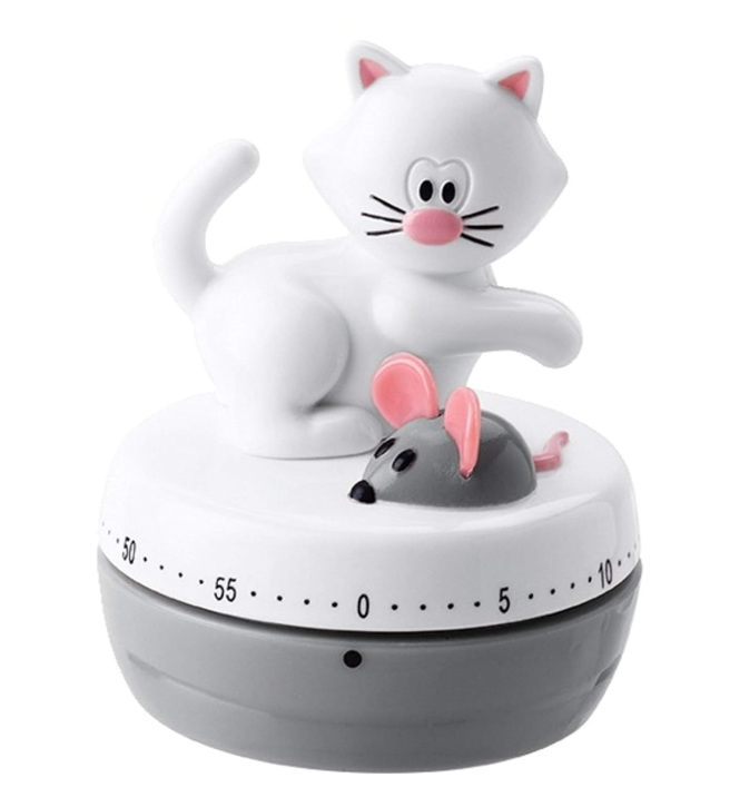 Cute Cat Kitchen Timer, 60-Minute Mechanical Cooking Timer with Kitty & Mouse Design, Fun Animal Timer for Baking, Office, Classroom