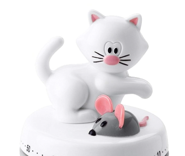 Cute Cat Kitchen Timer, 60-Minute Mechanical Cooking Timer with Kitty & Mouse Design, Fun Animal Timer for Baking, Office, Classroom