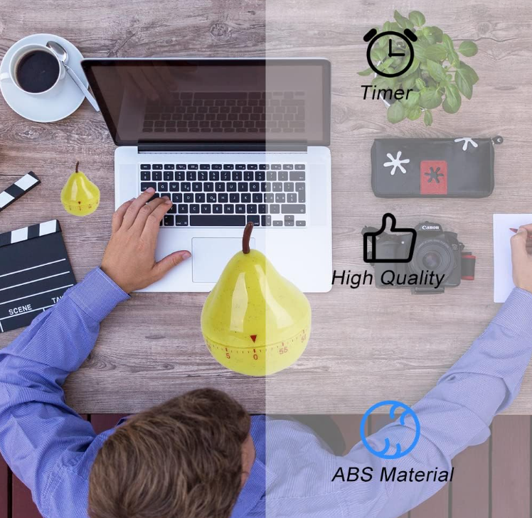 Cute Pear Kitchen Timer, 60-Minute Mechanical Cooking Timer, No Battery Required, Fun Fruit Timer for Baking, Study, Face Mask, Kids